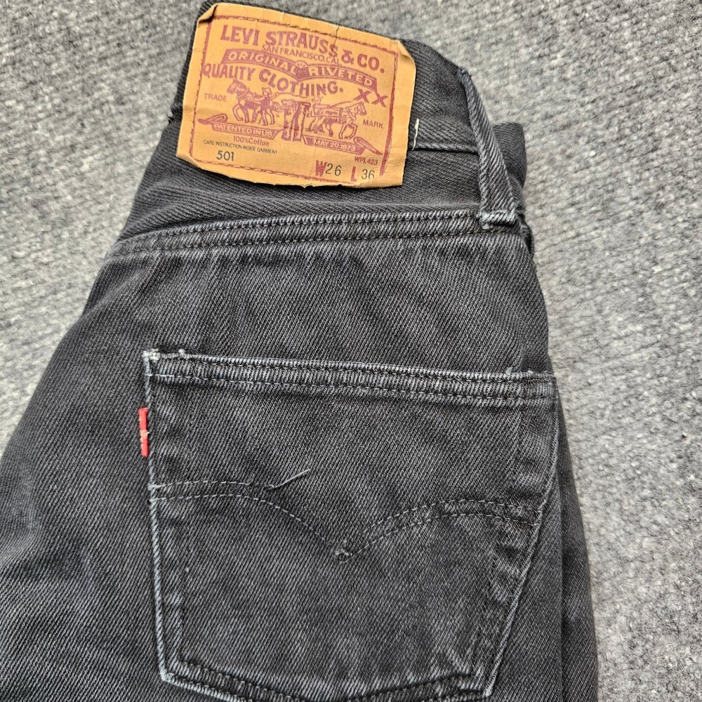 Vintage Levis 501 Black Straight Leg Button Fly Denim Jeans W26 L36 Faded Black